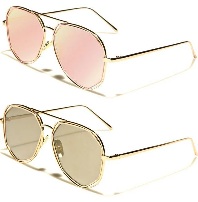 ladies sunglasses quad lenses -VG Women's Geometrical Pilot mirrored Sunglasses