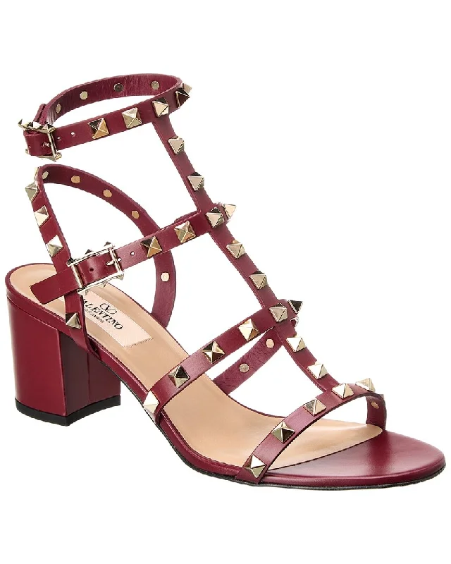 Women’s sandals slip-resistant glow -Valentino Rockstud Caged 60 Leather Ankle Strap Sandal