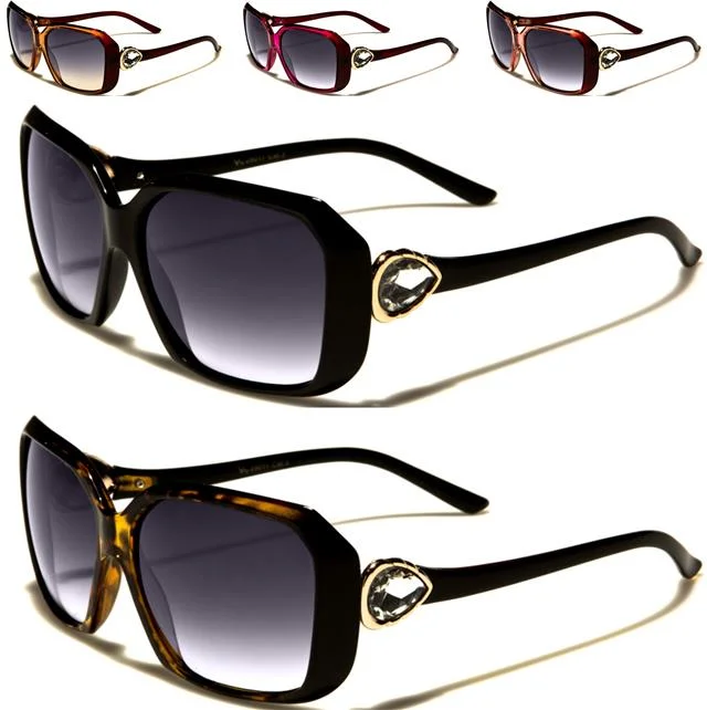 ladies sunglasses 90s throwback -Womens VG Shield Sunglasses With teardrop diamante temple