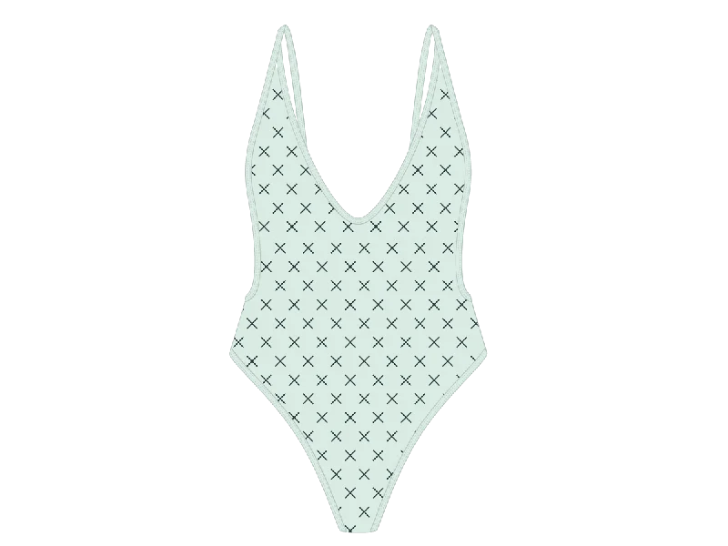 Women’s one-piece swimsuit plus size -Green Logo Print Retro One-Piece