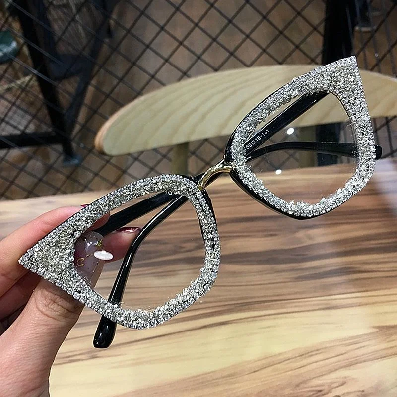 ladies sunglasses wild shade -Retro Vintage Designer Female Silver Gold Cat-eye Frame Plain Eye Glasses