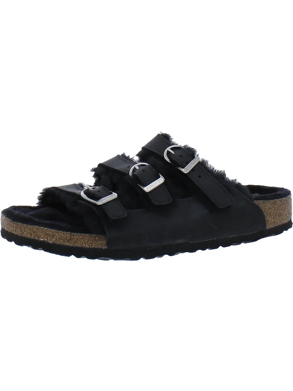 Women’s sandals elegant flowing flair -Florida Fresh Shearling Womens Shearling Leather Slide Sandals