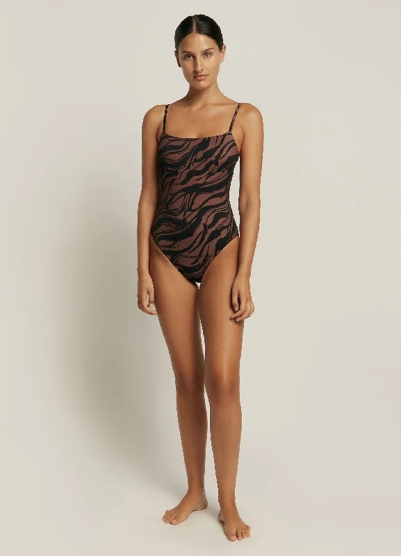 Women’s one-piece swimsuit luxury label -Nomade Tank One Piece - Burnt Clay/Black