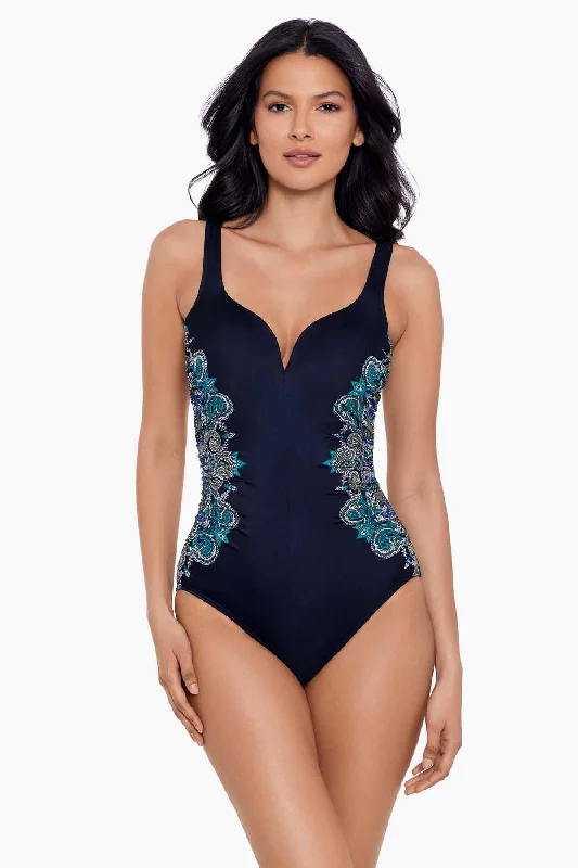 Women’s one-piece swimsuit orange zest -Miraclesuit Precioso Temptress One Piece Swimsuit - Black/Multi - FINAL SALE