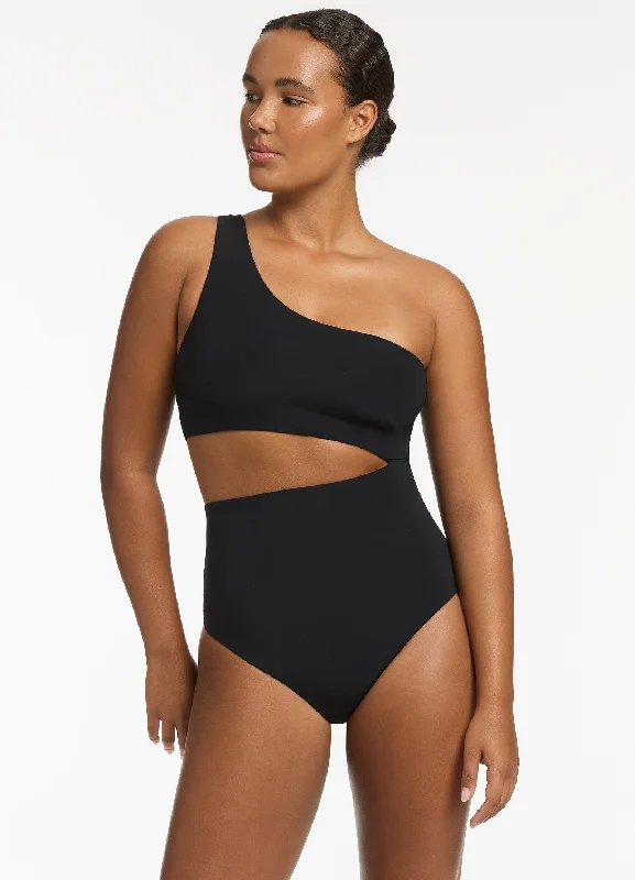 Women’s one-piece swimsuit beach party -Jetset One Shoulder One Piece - Black