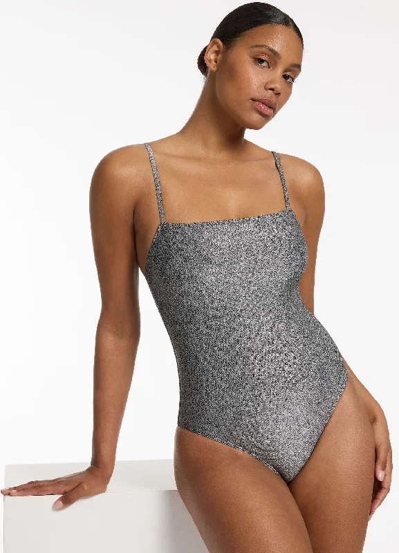 Women’s one-piece swimsuit tropical glow -Lumen Minimal Tank One Piece - Silver