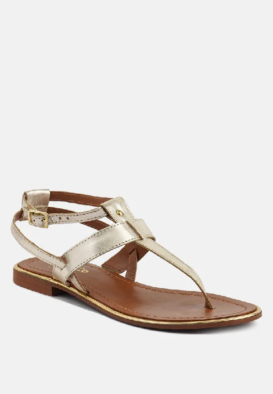 Women’s sandals flip flop casual -IRENE Gold Flat Thong Sandals