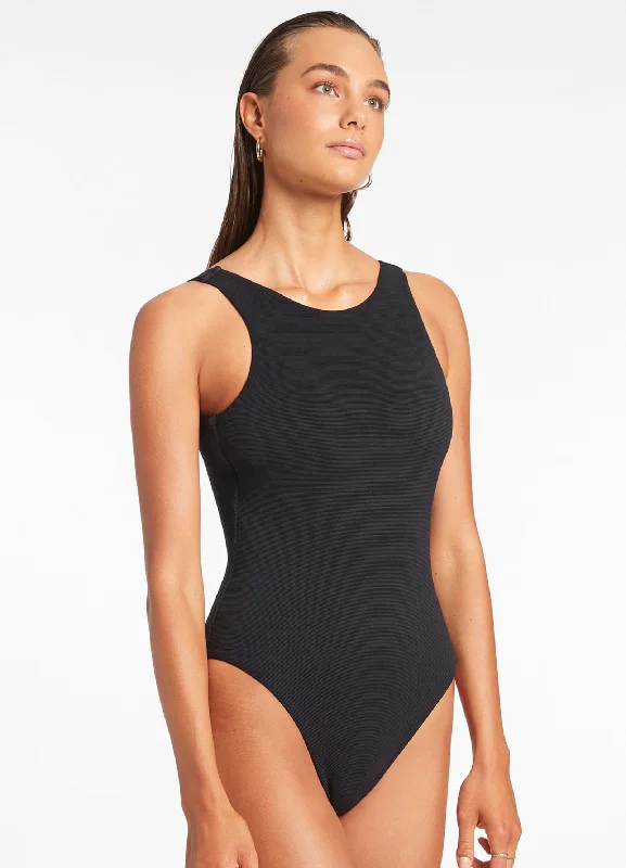 Women’s one-piece swimsuit cruise elegance -Isla Rib High Neck One Piece - Black