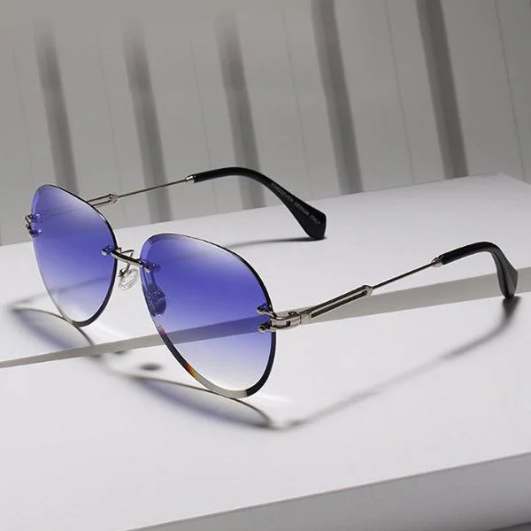 ladies sunglasses boxy grid -Rimless Vintage Design Sunglasses for Women with Gradient Lens