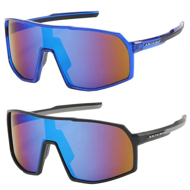 ladies sunglasses mesh vents -Arctic Blue Anti-Glare Blue Mirrored Sports Sunglasses oversize UV400