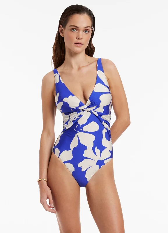 Women’s one-piece swimsuit deep sea -Emporio D-DD Twist Front One Piece - Sapphire