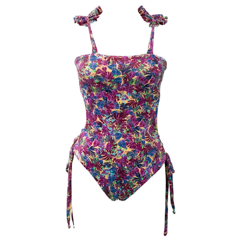 Women’s one-piece swimsuit sequin shine -Berry Floral/Berry Shimmer Reversible Butterfly One Piece