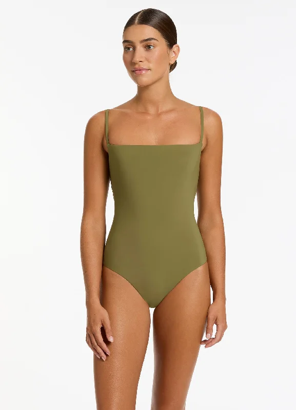 Women’s one-piece swimsuit neon glow -Jetset Minimal Tank One Piece - Moss