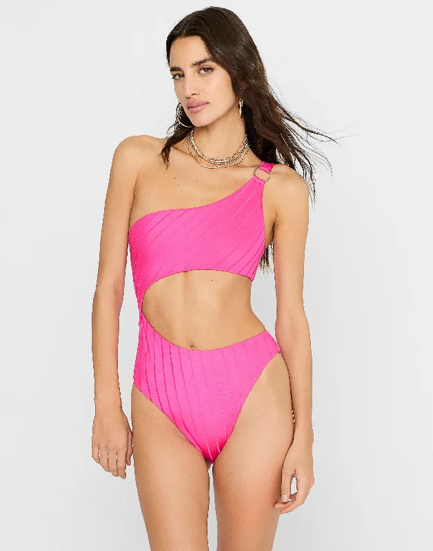 Women’s one-piece swimsuit swim sleek -Lilly One Piece - Influencer Pink Shiny Wide Rib